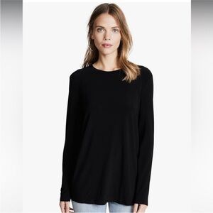 Norma Kamali Black Long Sleeve Top - Raw Hem Minimalist Quiet Luxury - Small